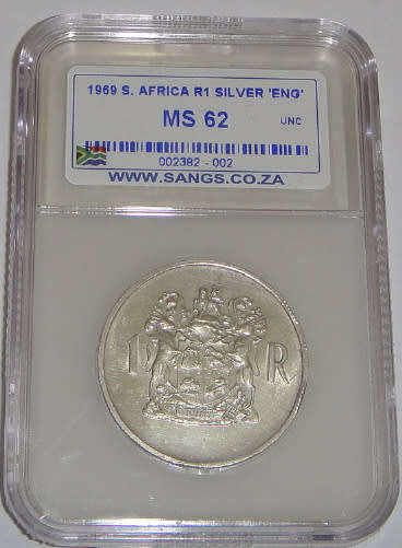 Republic of South Africa : Silver R1 of 1969 (English) : Sangs graded MS62