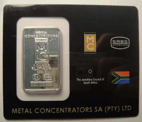 Metal Concentrators SA : One Ounce (1 OZ) PLATINUM Bar