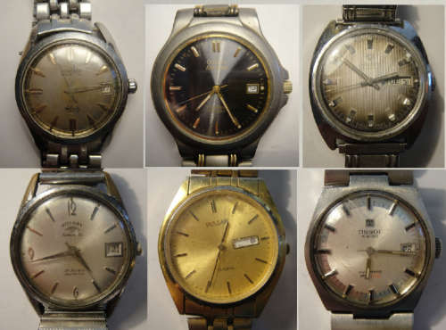 Six Vintage Men's Wrist Watches with metal wrist bands