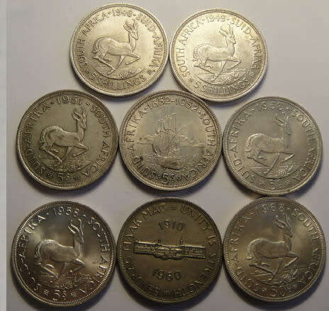 Collection of 8 SILVER CROWNS (1948-1963) with different dates: Bid per Crown to take all 8