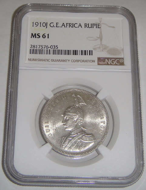 German East Africa // Deutsch-Ostafrika : One Rupie 1910 (J) : NGC graded MS61