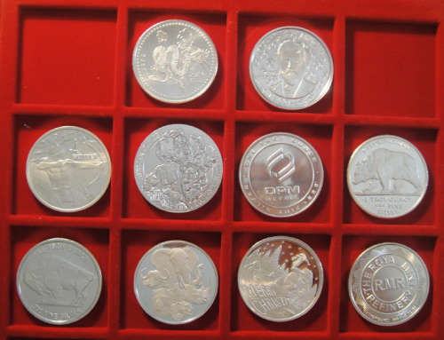 Ten (10) One Ounce Fine SILVER (1 OZ) International Coins (Bid per coin to take all 10)