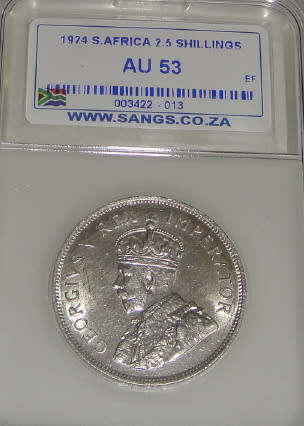 Union of South Africa : Half Crown (2/6-) of 1924 : Sangs graded AU53