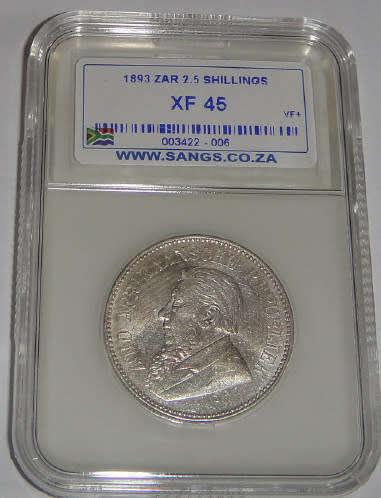 Paul Kruger ZAR : Half Crown (2/6-) of 1893 : Sangs graded XF45