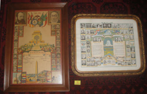 Two glass framed Afrikaner Nationalistic pieces : Great Trek // Bloedriver & ZAR OVS Marriage