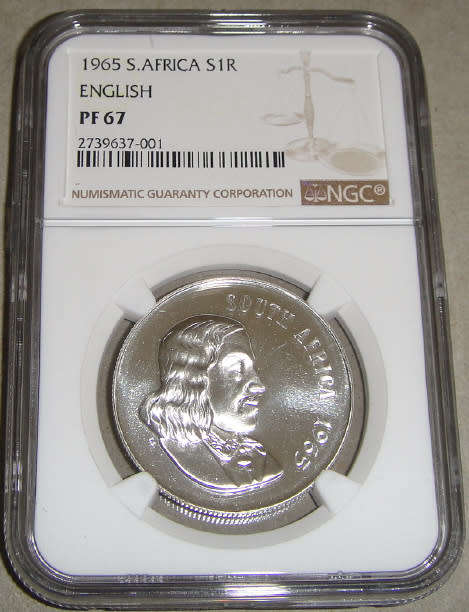 Republic of South Africa : One Rand of 1965 (English) : NGC graded PF67