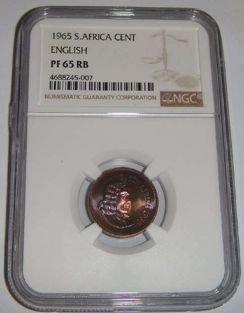 Republic of South Africa : One Cent of 1965 (English) : NGC graded PF65 RB