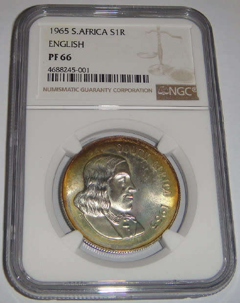Republic of South Africa : One Rand of 1965 (English) : NGC graded PF66