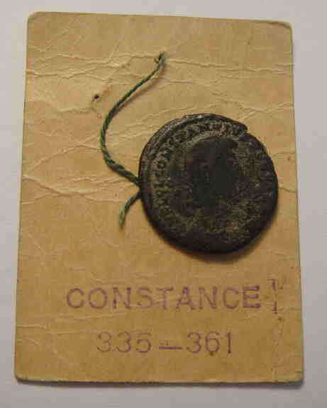 Ancient Rome: Roman Bronze Coin of Emperor Constance who ruled 335--361 AD.
