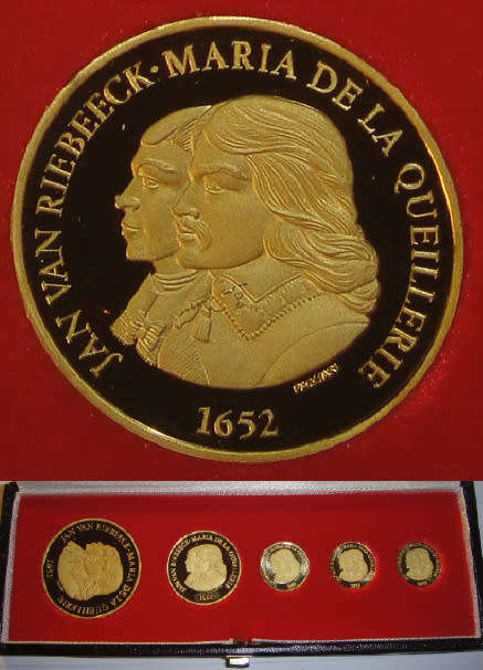 Five Piece 22ct GOLD Jan van Riebeeck Medallion Set (One, Half, Quarter, Tenth & Twentieth Ounce)