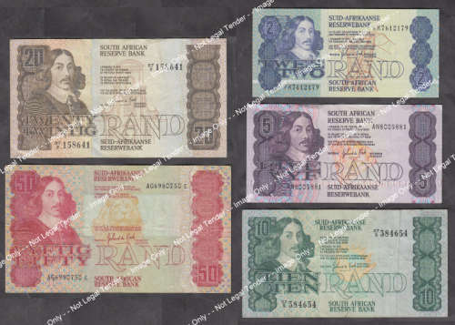 Republic of South Africa : Complete Jan van Riebeeck Banknote Type Set of the 1980s