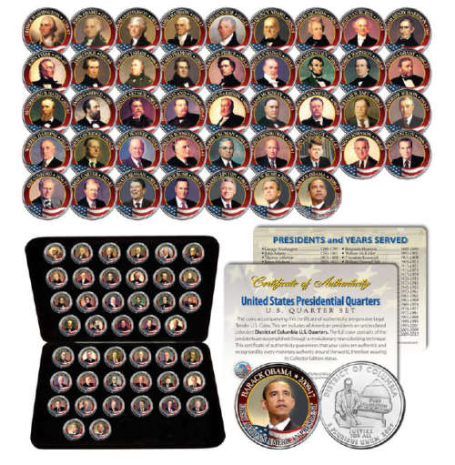 ALL 43 United States PRESIDENTS 43-Coin Full Set Colorized DC Quarters
