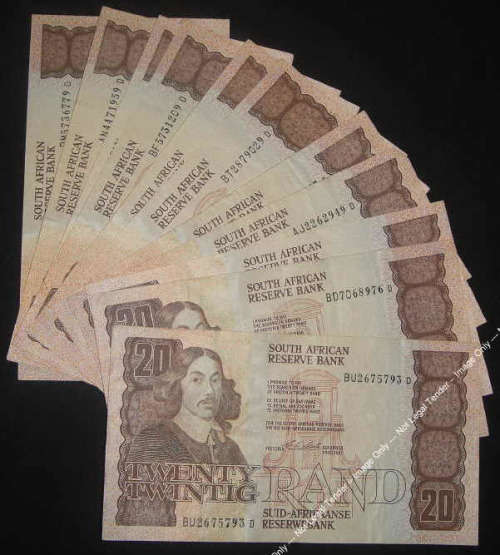 Republic of South Africa : Ten R20 Bank Notes of 1990 (the last Van Riebeeck issues)