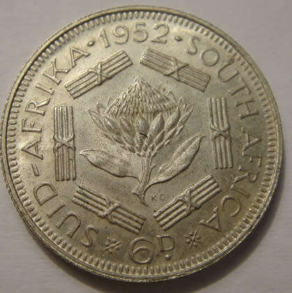Union of South Africa : Sixpence (6d) of 1952 (Mint State)