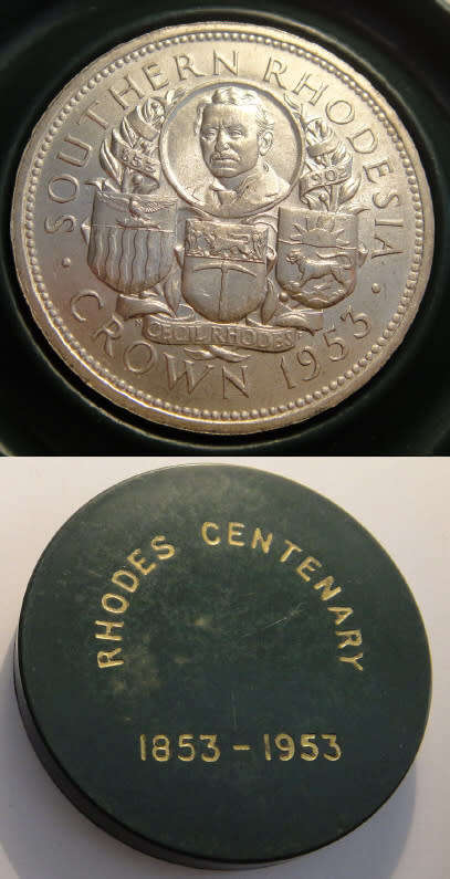 Southern Rhodesia : 1953 Silver Rhodes Crown : Uncirculated in Case of Issue