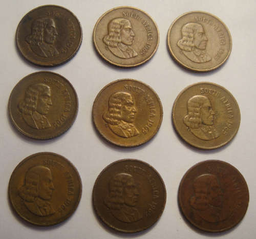 Republic of South Africa : English 1 Cent of 1965 : 9 Coins (Bid Per Coin To Take All)