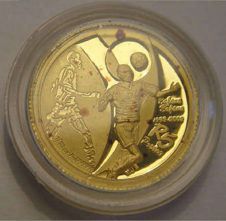 Republic of South Africa: Proof 24ct Gold (1/10th Oz) R5 Protea of 2002, Bafana Bafana
