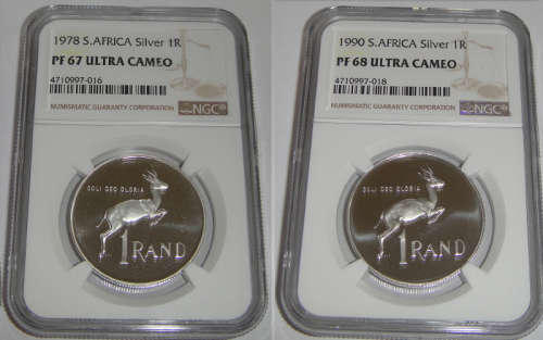 Republic of South Africa : Silver R1s of 1978 & 1990 : NGC graded PF 67 & PF68 Ultra Cameo (Swopped)