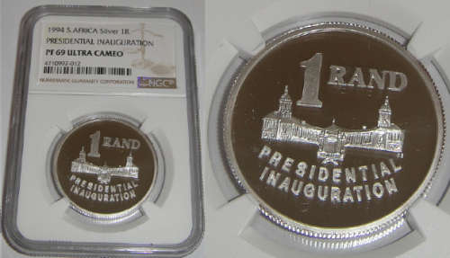Republic of South Africa: Silver R1 of 1994 (Presidential Inauguration) NGC graded PF 69 Ultra Cameo