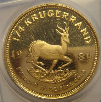 Republic of South Africa : PROOF ¼ Oz GOLD KRUGERRAND of 1989