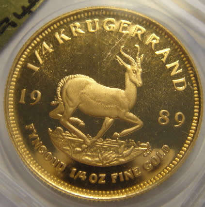 Republic of South Africa : PROOF ¼ Oz GOLD KRUGERRAND of 1989