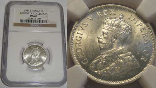 Union of South Africa : Shilling (1/-) of 1934 : NGC graded MS 63