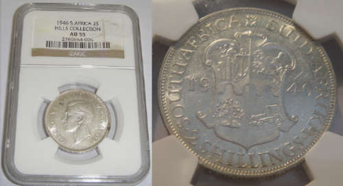 Union of South Africa : Two-Shillings (2/-) of 1946 : NGC graded AU 55