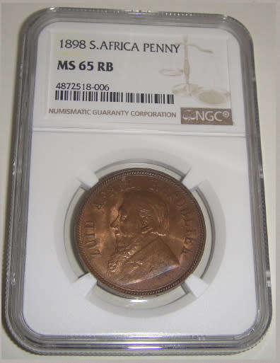 Paul Kruger ZAR :  One Penny (1d) of 1898 : NGC graded MS 65 RB