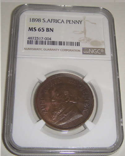 Paul Kruger ZAR :  One Penny (1d) of 1898 : NGC graded MS 65 BN