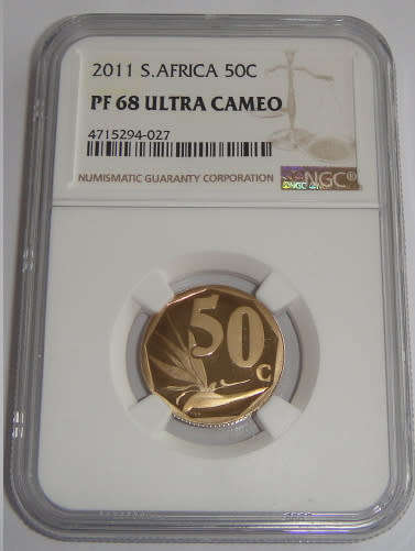 Republic of South Africa : Fifty Cent of 2011 : NGC graded PF 68 ULTRA CAMEO