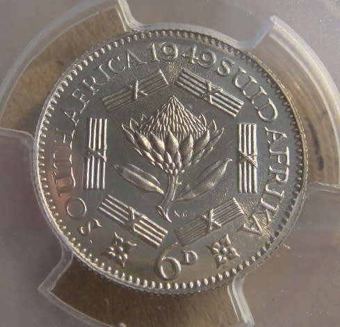 Union of South Africa: Sixpence (6d) of 1949 : PCGS graded PR 67