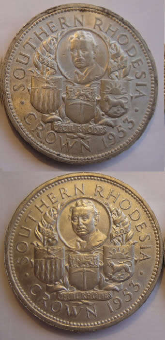 Southern Rhodesia : Silver Rhodes Commemorative Crown (Both Varieties)