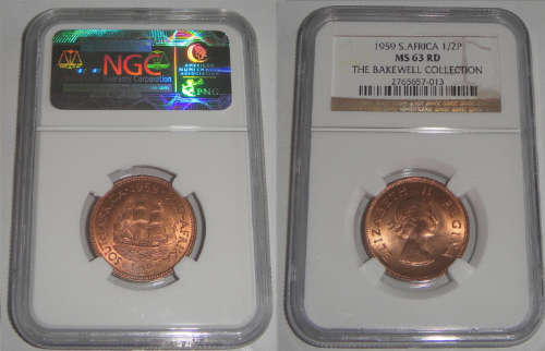 Union of South Africa : Half Penny of 1959 : NGC graded MS 63 RD