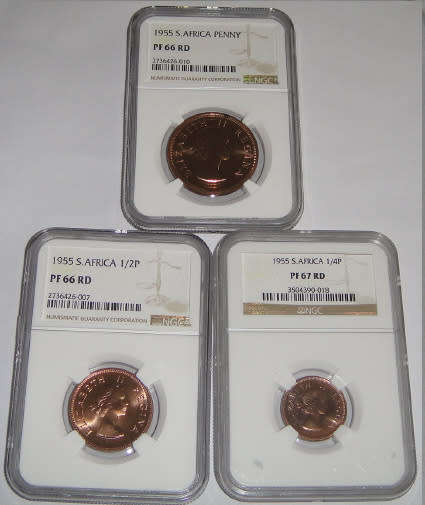 Union of South Africa : Copper Proof Set of 1955 (NGC graded Red)