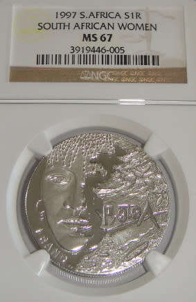 Republic of South Africa : Silver R1 of 1997 (Women) : NGC graded MS 67