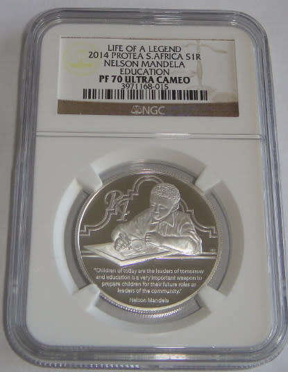 Republic of South Africa: Silver R1 of 2014 (Mandela, Education): NGC graded PF 70 Ultra Cameo