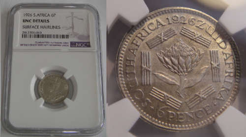 Union of South Africa: Sixpence (6d) of 1926 : NGC graded UNC details