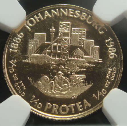 Republic of South Africa: GOLD 1/10th Oz Protea of 1986 (Johannesburg) NGC PF 69 Ultra Cameo