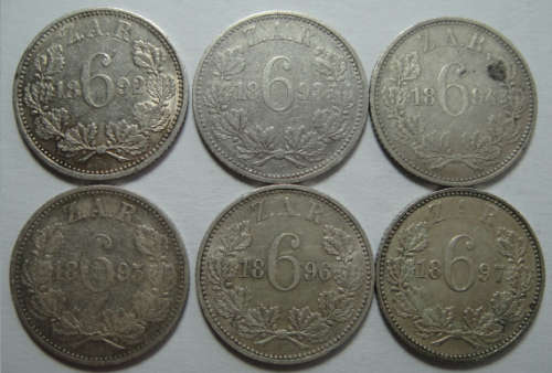 Paul Kruger ZAR : Sixpences (1892-1897) : A COMPLETE SET