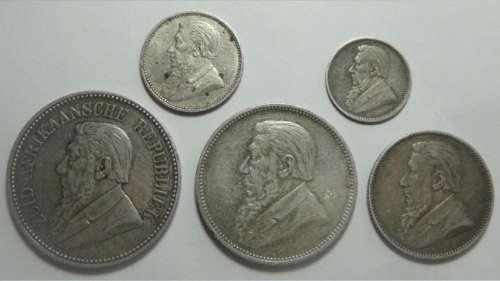 Paul Kruger Z.A.R. Silver Coin Type Set (Tickey up to Half Crown) in nice condition