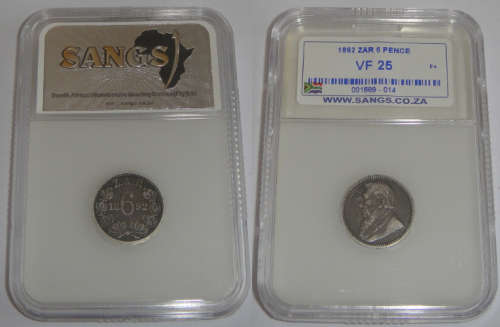 Paul Kruger (ZAR) : Six Pence (6d) of 1892 : Sangs graded VF 25