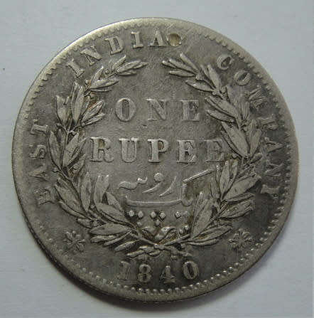 East India Company : Queen Victoria  : Silver One Rupee of 1840 (Variety 1)