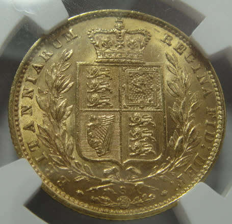 Australia: GOLD Sovereign of 1875 (Sydney Mint):  NGC graded MS 62