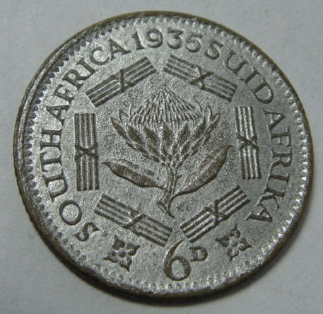 Union of South Africa : FIBRE Sixpence (6d) of 1935
