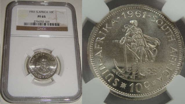 Republic of South Africa: Ten Cent of 1961: NGC graded PF 65