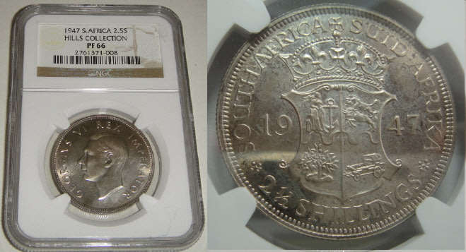 Union of South Africa: Half Crown (2/6-) of 1947: NGC graded PF 66