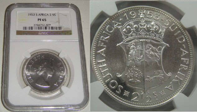 Union of South Africa: Half Crown (2/6-) of 1953: NGC graded PF 65