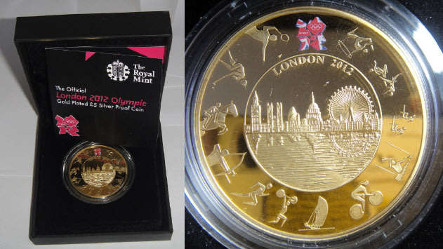The Royal Mint: Gold-plated Sterling Silver Proof £5 (Crown-size) London 2012 Olympics