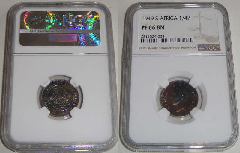 Union of South Africa: Quarter Penny (Farthing) of 1949: NGC graded PF 66 BN