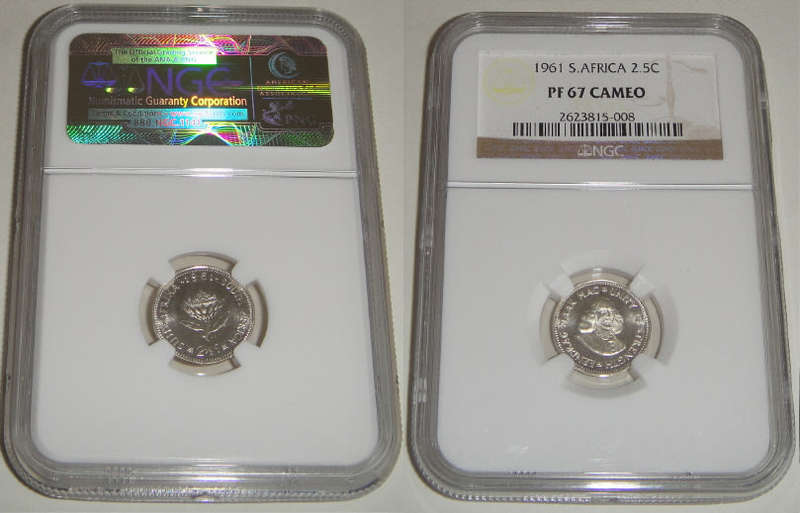 Republic of South Africa: Tickey (2.5c) of 1961: NGC graded PF 67 Cameo